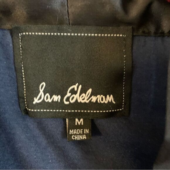 Sam Edelman Kimono Jacket Black Velvet Dark Gray Trim Blue Lining Sz Medium - Picture 4 of 9